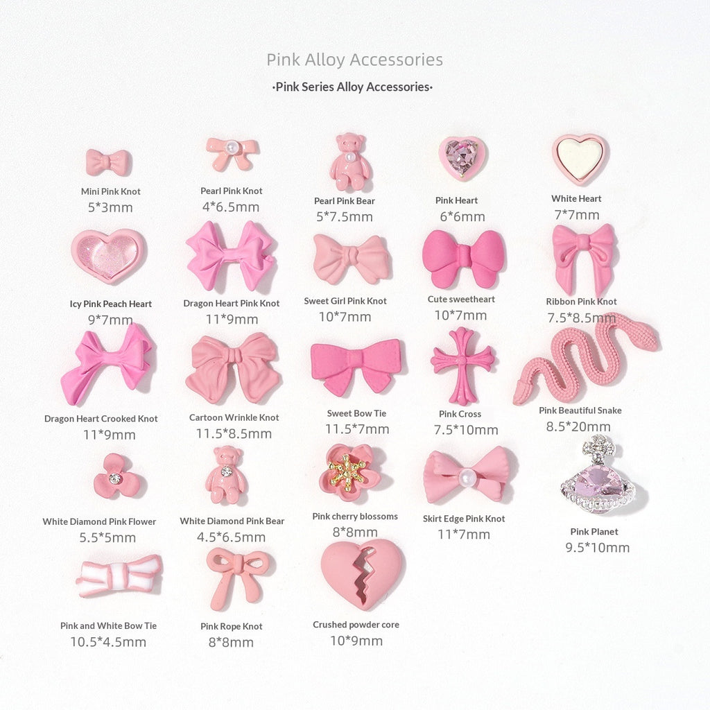 Rose et doux en forme de coeur Bow Matte Love-Heart Nail Strass
