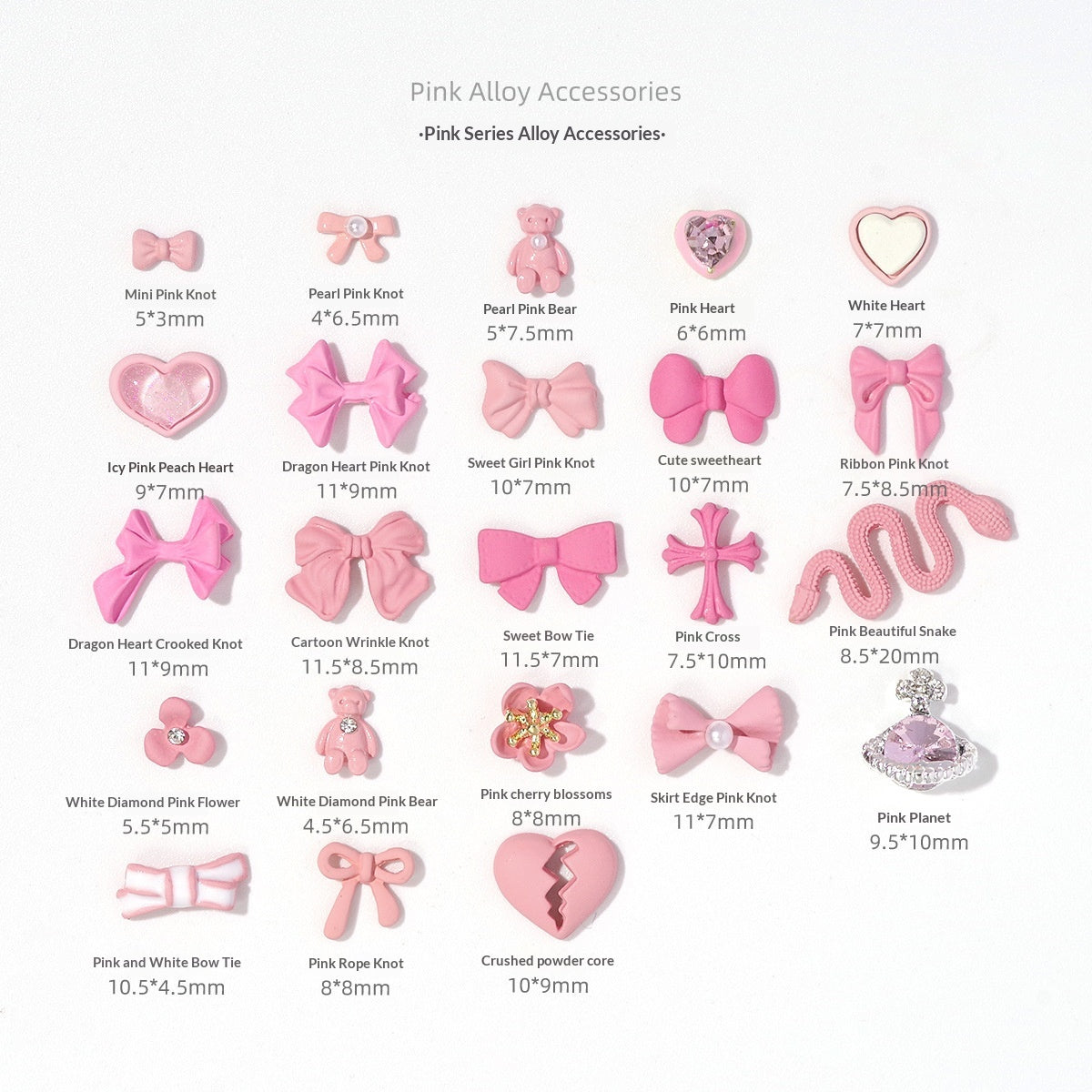 Rose et doux en forme de coeur Bow Matte Love-Heart Nail Strass