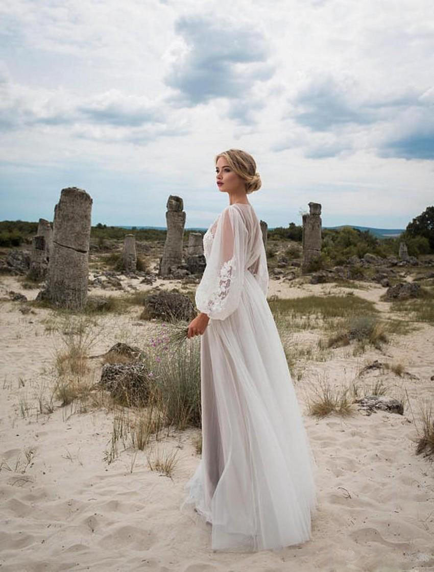 Col rond Gauze Brodé Robe de mariée en une seule pièce