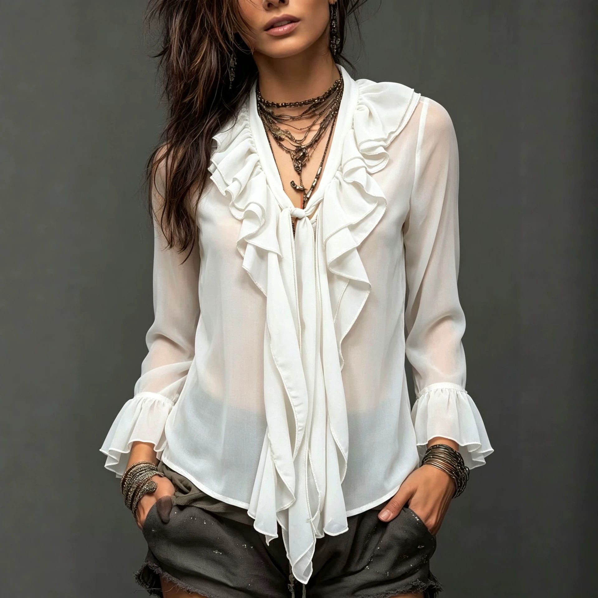 Bohemian Chiffon Voir à travers Blouse volante pour les femmes