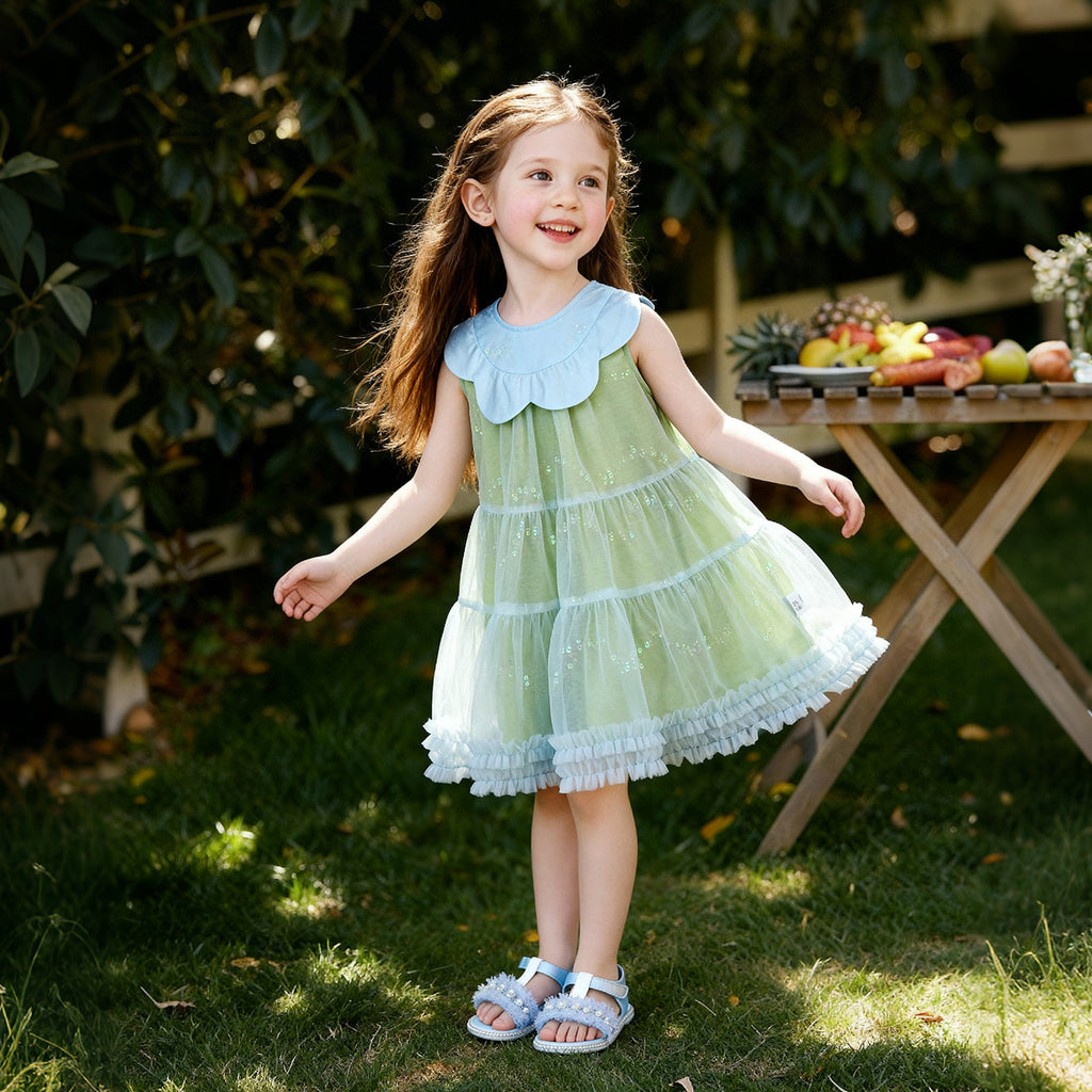Robe en tulle pailletée à col floral pour filles