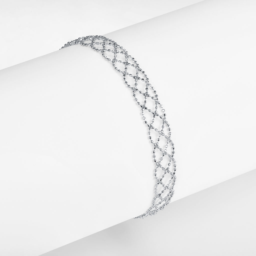 S925 Argent Sterling Bracelet en mailles creuses 2,2g Léger 18,5cm réglable 8,0mm Largeur 3