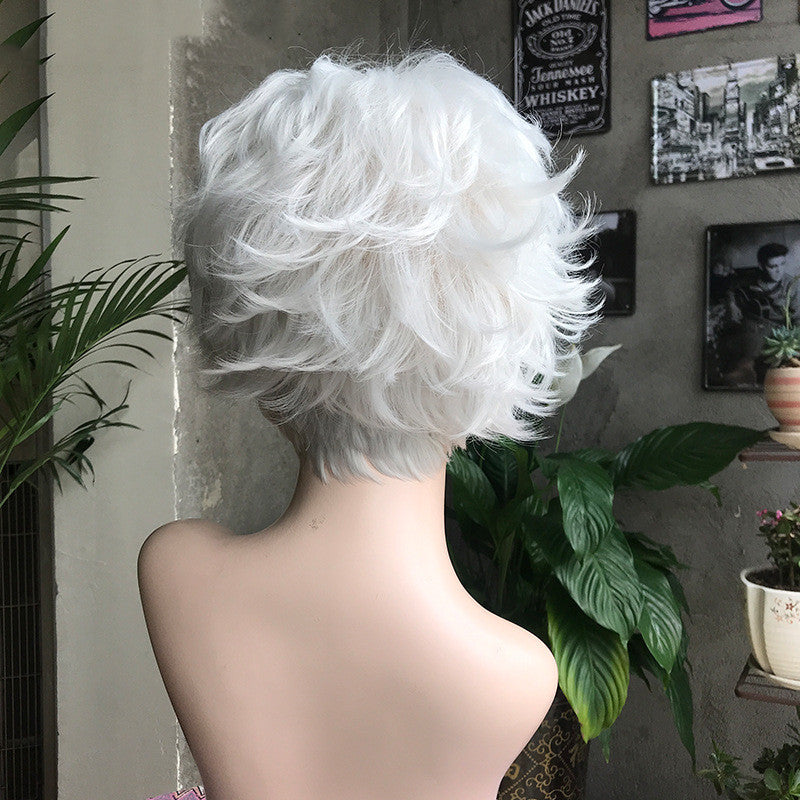 White Chemical Fibre Haute Température Perruque en soie Tête de femme