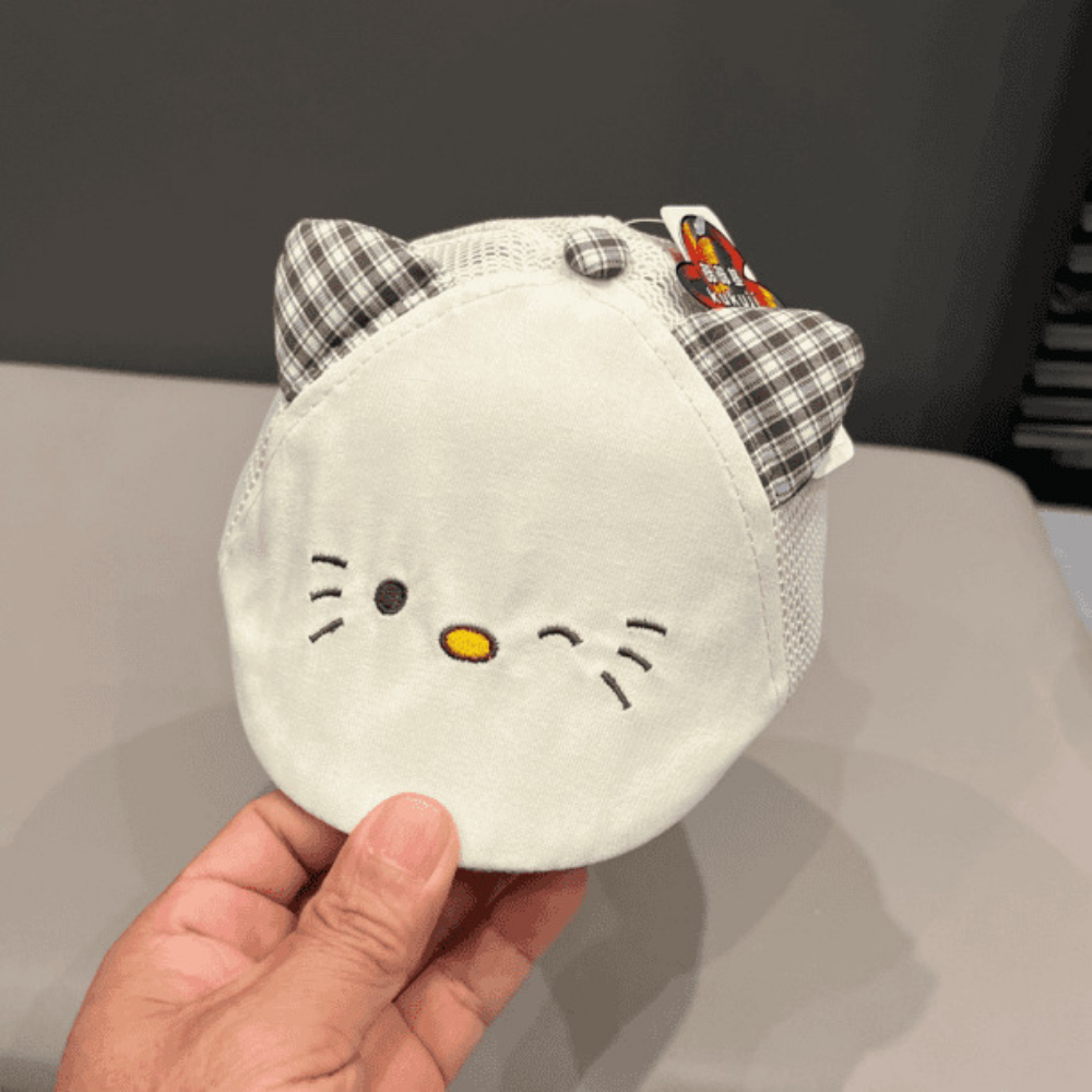 Tissu de filet pour enfants Pitched en trois dimensions Oreilles de chat Expression de chat Broderie Front