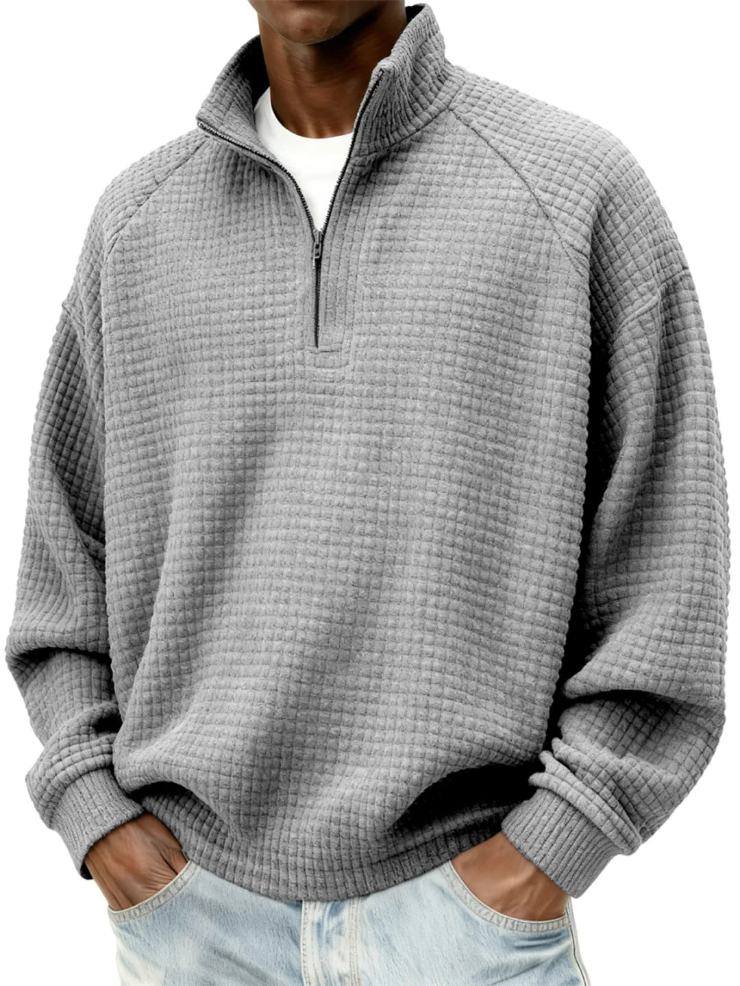 Rétro zippé petit chèque Casual Stand-collar Hommes manches longues