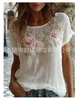 Top femme à manches courtes avec faux design Jacquard