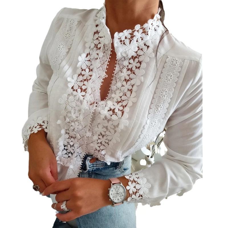 Chemise à manches longues en dentelle blanche