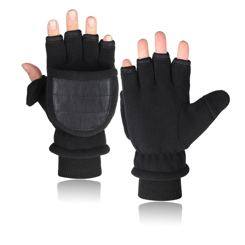Gants de velours double couche Flip Touch écran demi-finger Gants