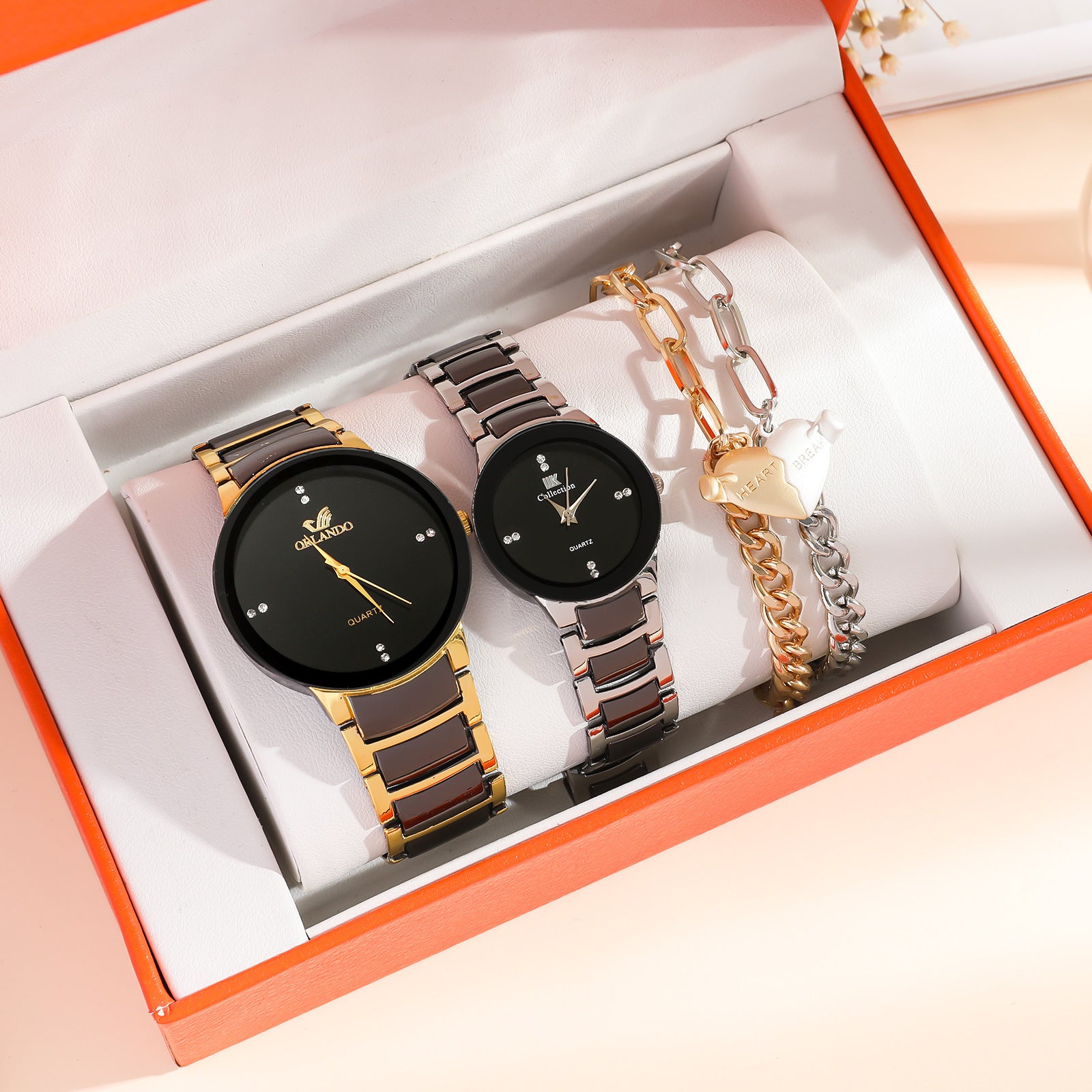 Mode simple tout-match couple montre coeur bracelet costume