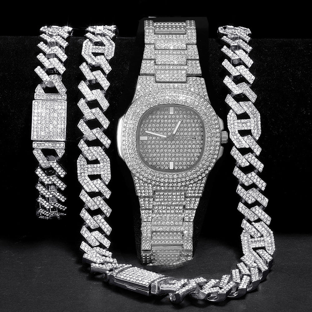 Hip-hop hommes et femmes plein collier de montre diamant