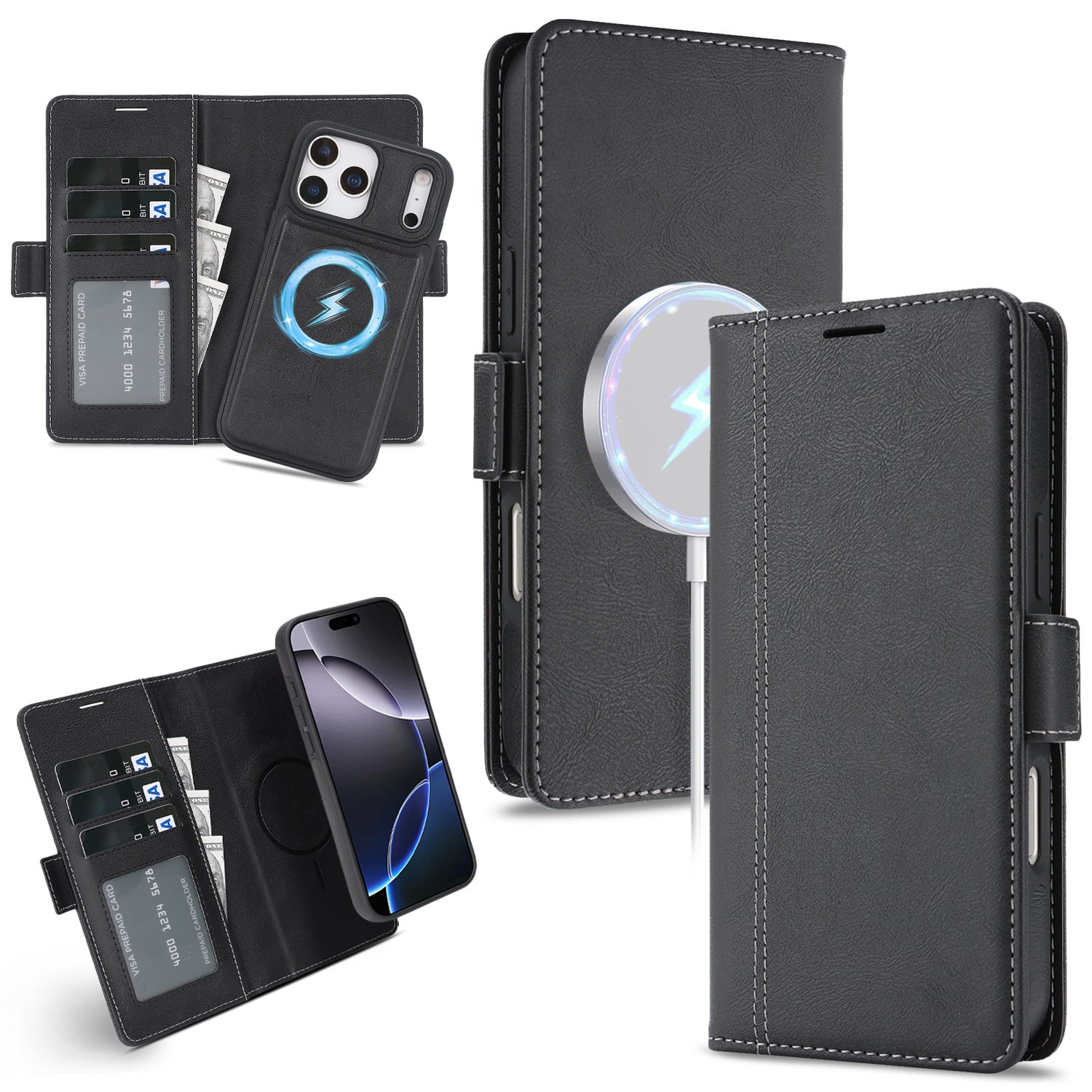 Coque de téléphone en cuir magnétique sans fil