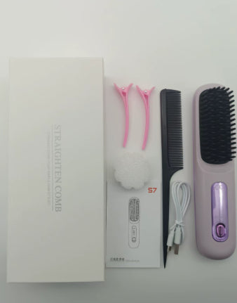 2 En 1 Combustion cheveux droites Lève-cheveux sans fil brosse cheveux chauffage rapide