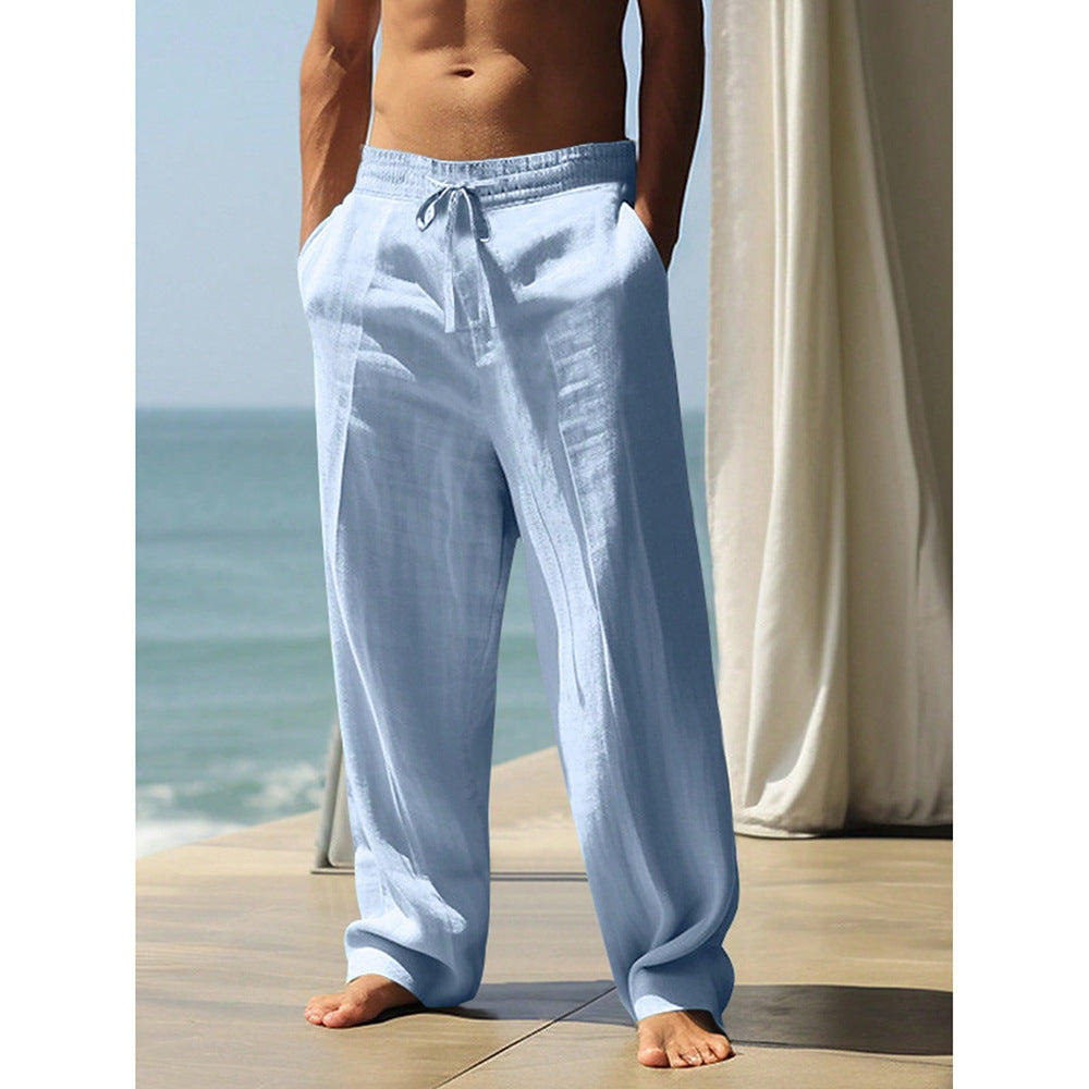 Linge de maison pour hommes Casual Loose Straight Long Pantalons Large-leg Respirant Linge de coton confortable