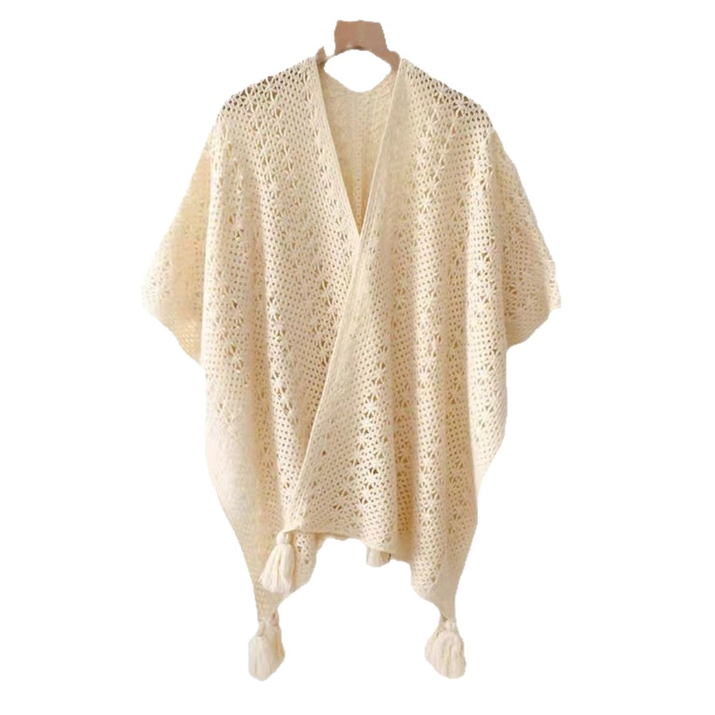 Femmes tricotées Tassel-Trimmed Open-Front Cape Pour les photos