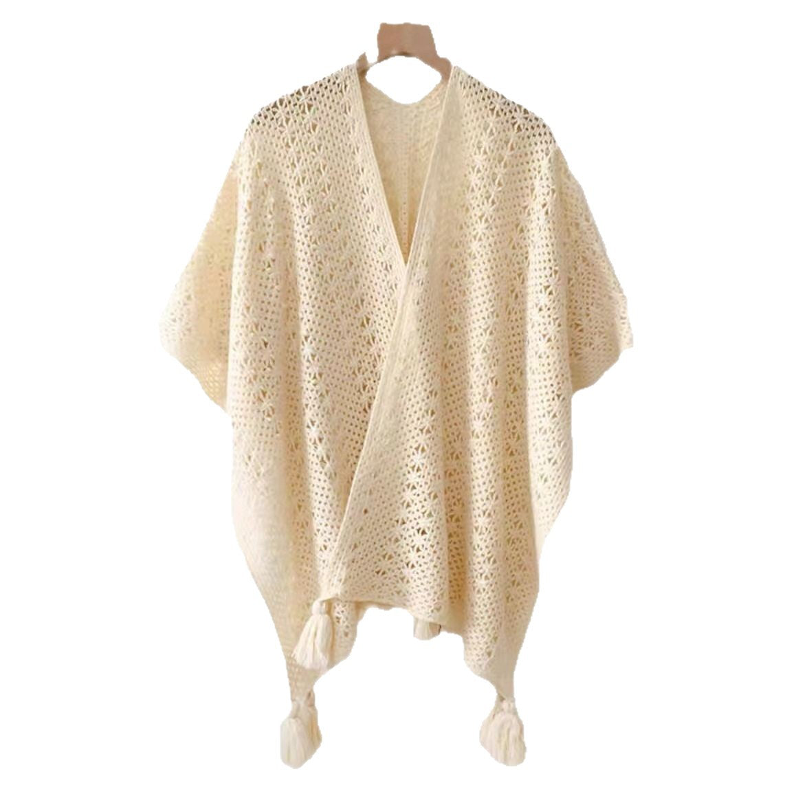 Femmes tricotées Tassel-Trimmed Open-Front Cape Pour les photos