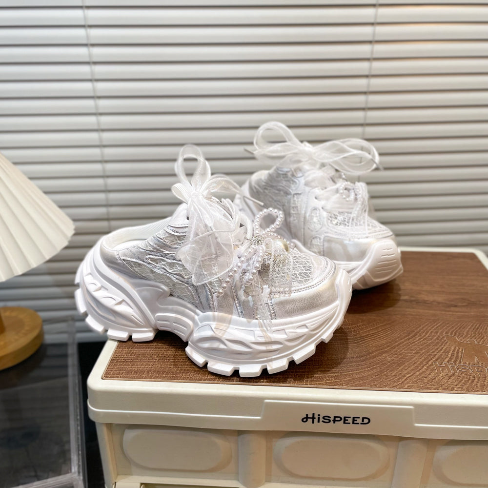 Perle Dentelle Bow Bébé fille Chaussures papa