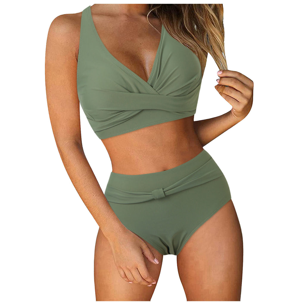 Maillot de bain deux pièces pour femmes - Bikini imprimé floral avec fond haut coupé et haut de push up