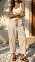 Pantalon pour femmes à poil élastique à imprimé rayé occasionnel