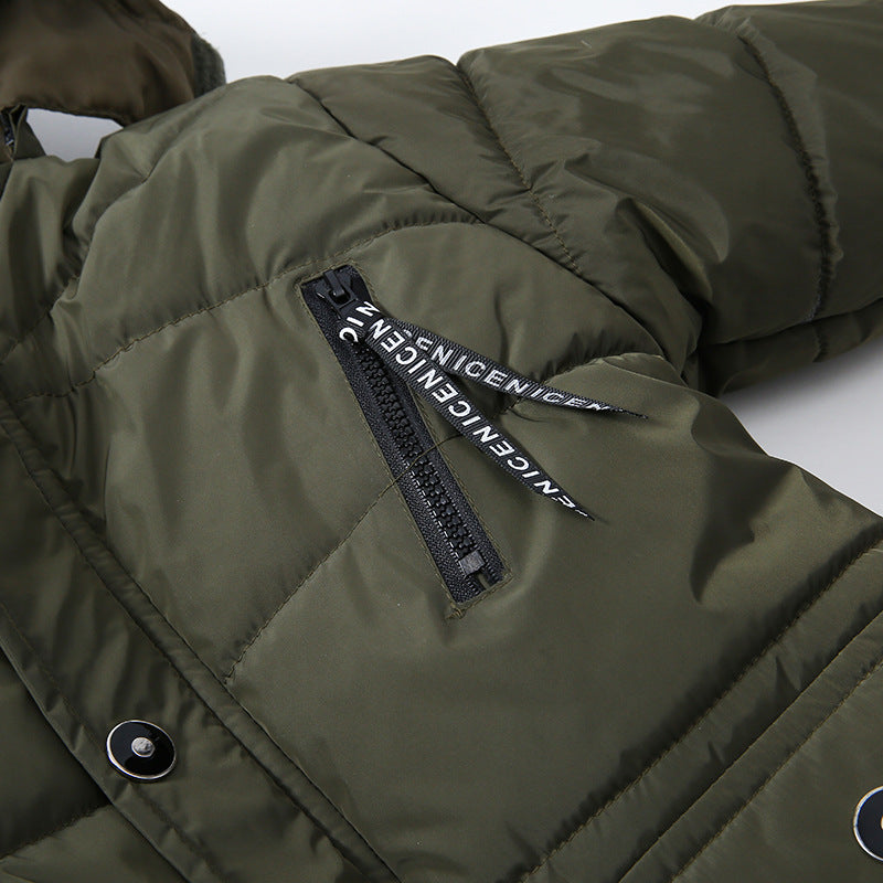 Veste tendance en coton rembourré pour enfants d'hiver Lettre mi-longueur Coton rembourré