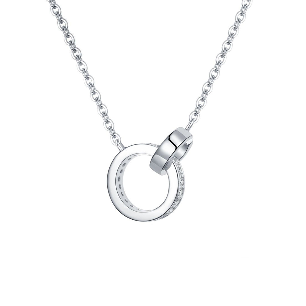S925 Argent Sterling Interlocking Double anneau Collier en mousse 43cm Pave Design D Couleur