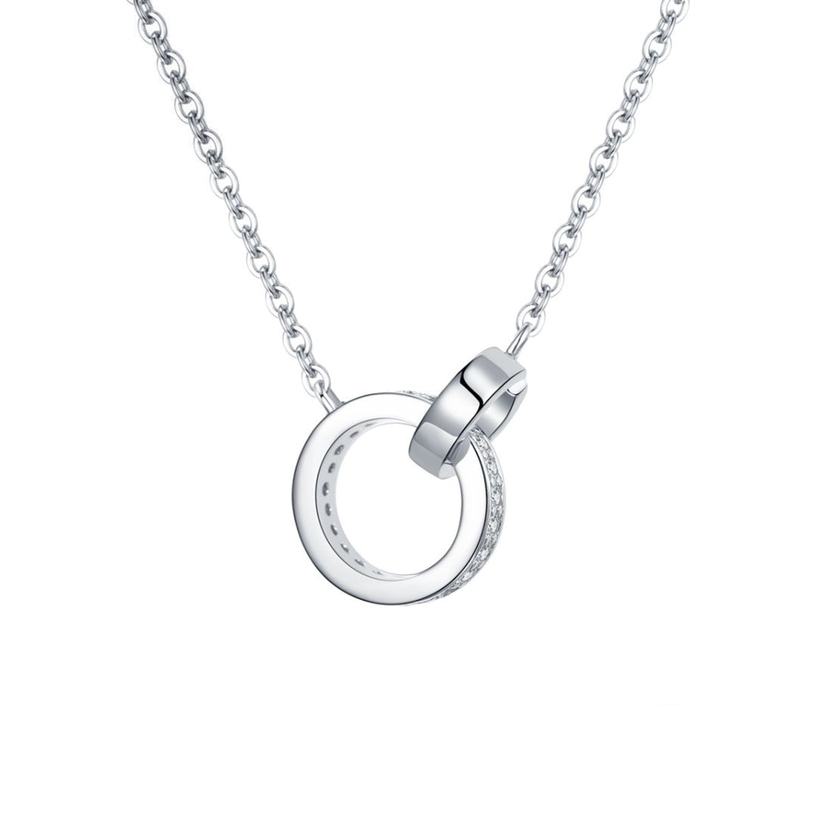 S925 Argent Sterling Interlocking Double anneau Collier en mousse 43cm Pave Design D Couleur