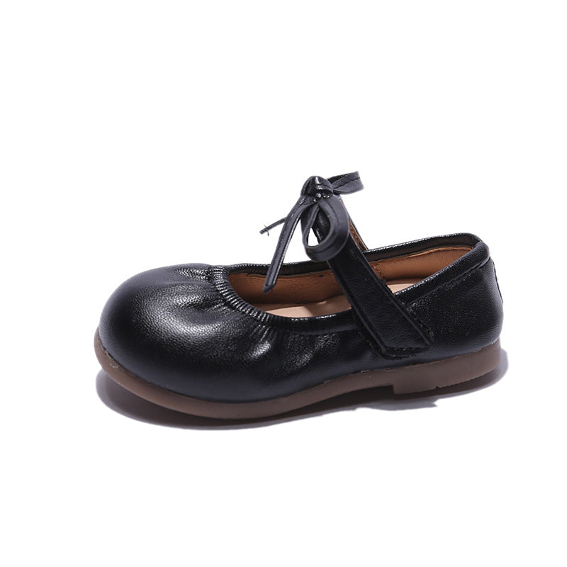 Enfants Noir Style coréen Chaussures en cuir Bow