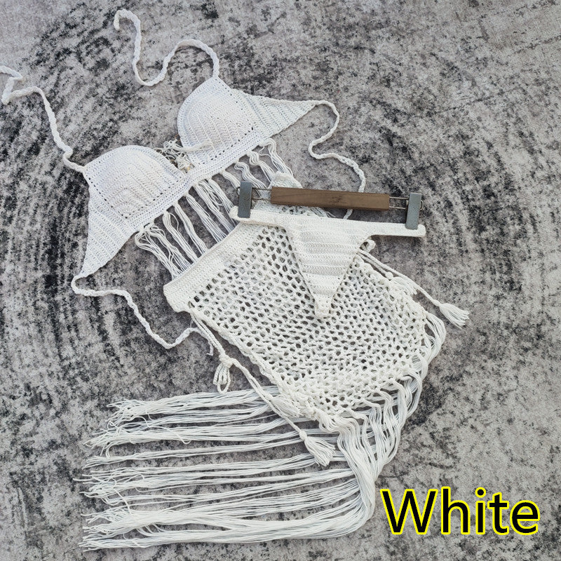 Crochet fait main Bikini maillot de bain Tassel Swimwear Set