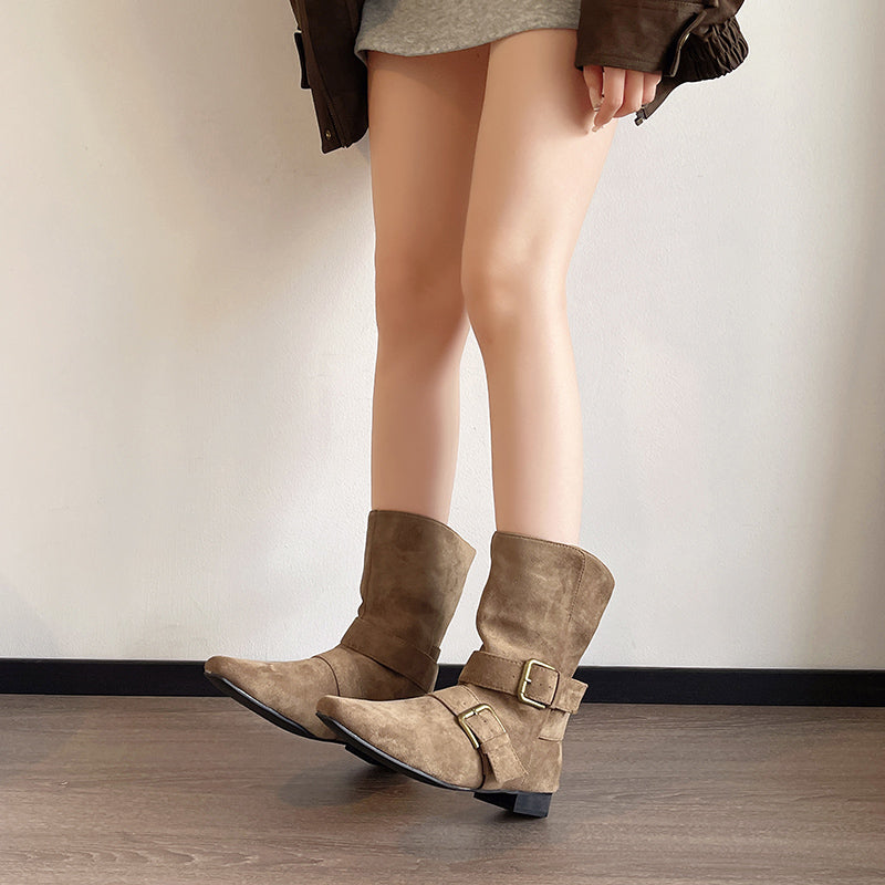 Automne Hiver Femmes Française Vintage Western Ankle Bottes Stylish British Style Wide Opening