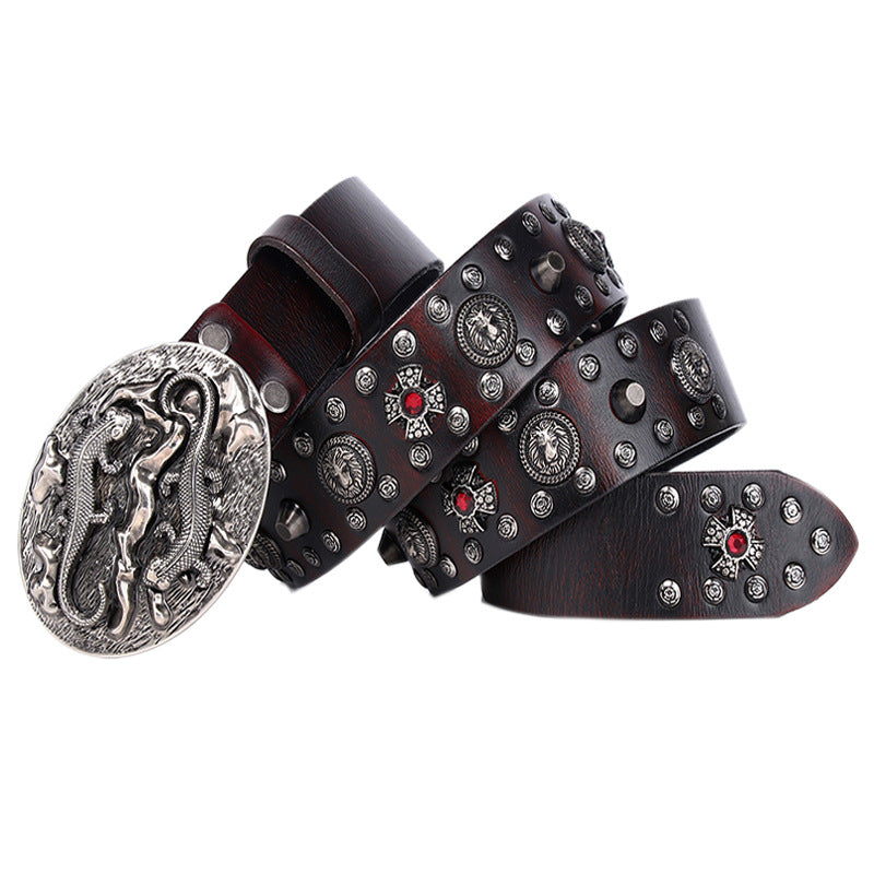 Personnalité Punk Rivet Ceinture en Cuir Homme Performance