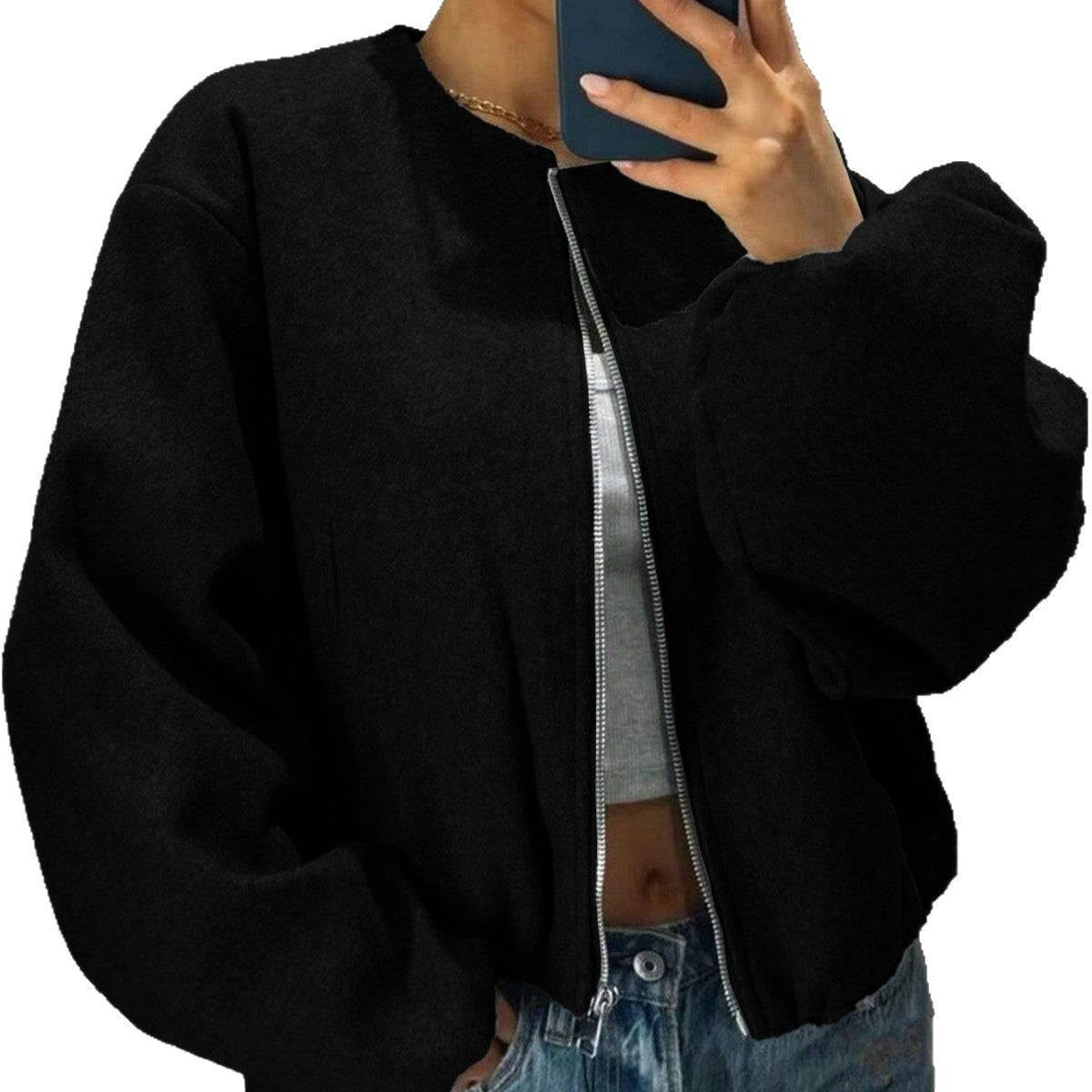 Veste courte zippée avec manches longues