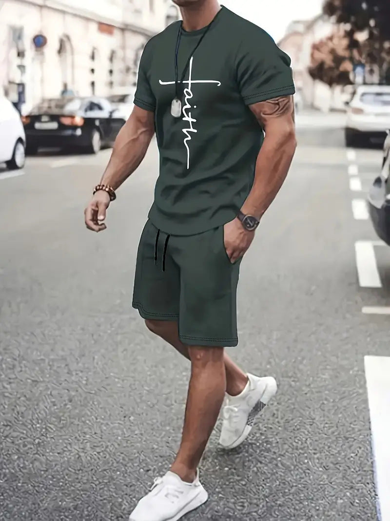 Pantalon sport occasionnel Col rond Manche courte 3d Design d'impression numérique Ensemble deux pièces