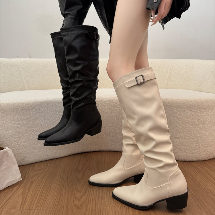 Women's Long Tube Pointed Toe Spike Heel Boots