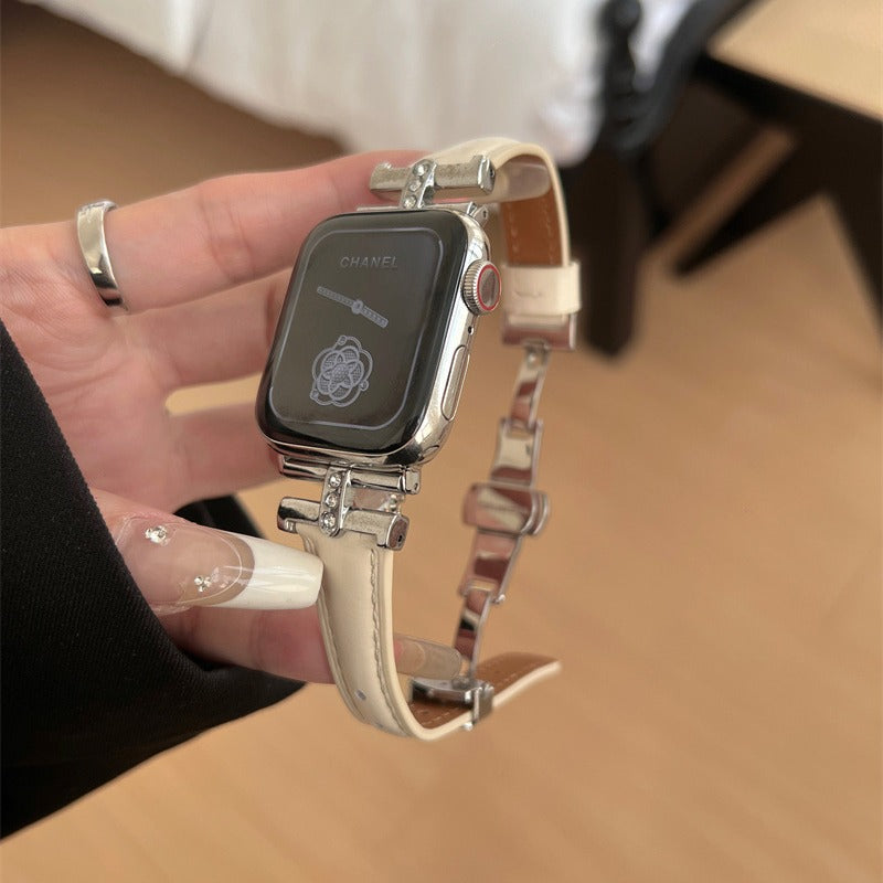 Watch strap in diamond-embellished leather
