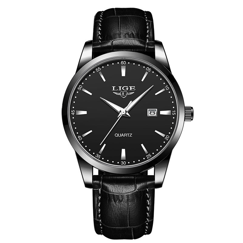 Montres Quartz pour homme Calendrier unique Ceinture en cuir à trois aiguilles imperméable