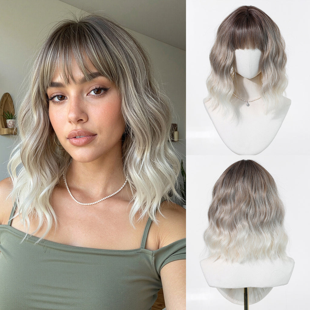 Wig Full-head Wig Bangs cheveux bouclés courts
