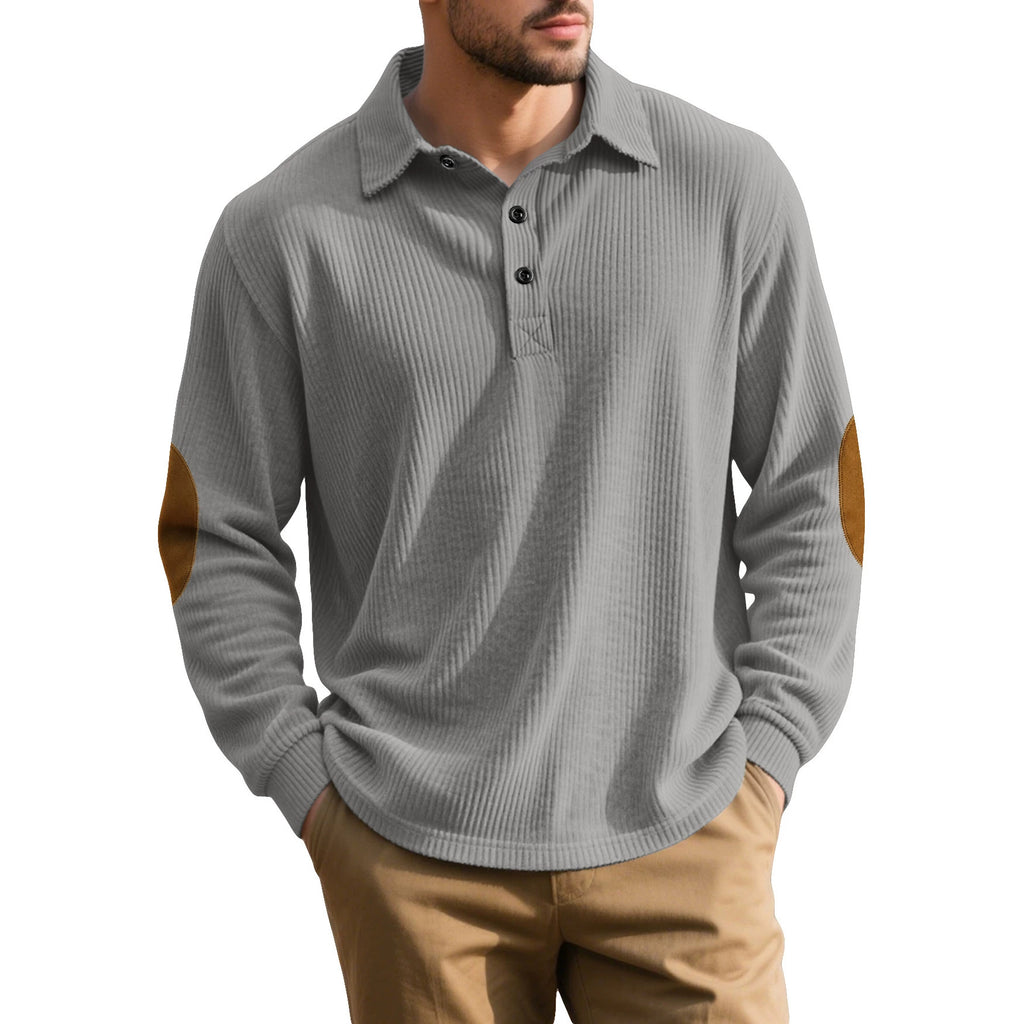 Homme Corduroy Sweatshirt avec une fermeture devant bouton et lapel