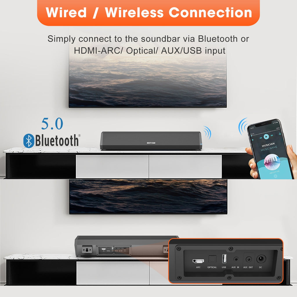 Petit Echo Wall Soundbar Bar TV Haut-parleur sans fil Home Theater 40W High Power Sound Heater