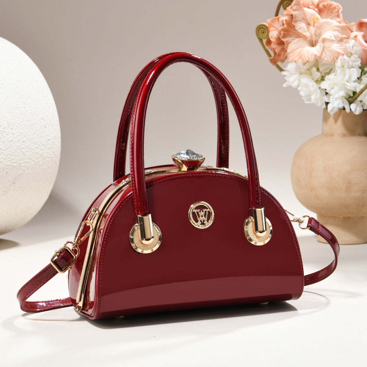 Sac à main en or pour femmes Sac shell en cuir brillant léger