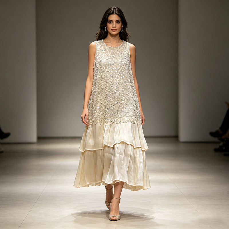 Robe Midi sans manches en couches