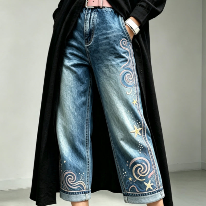 Pantalons de Denim Capri de taille moyenne