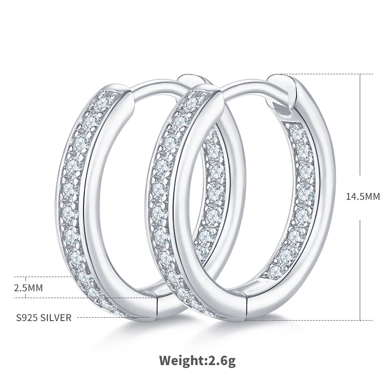 S925 Argent Sterling 40pcs Moissanite Huggie Boucles d'oreilles Hoop Femmes 14,5mm Platine plaqué GR