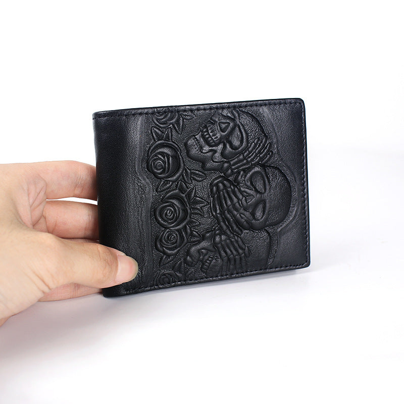 Crâne rose portefeuille en cuir horizontale et verticale affaires courtes hommes affaires casual Wal