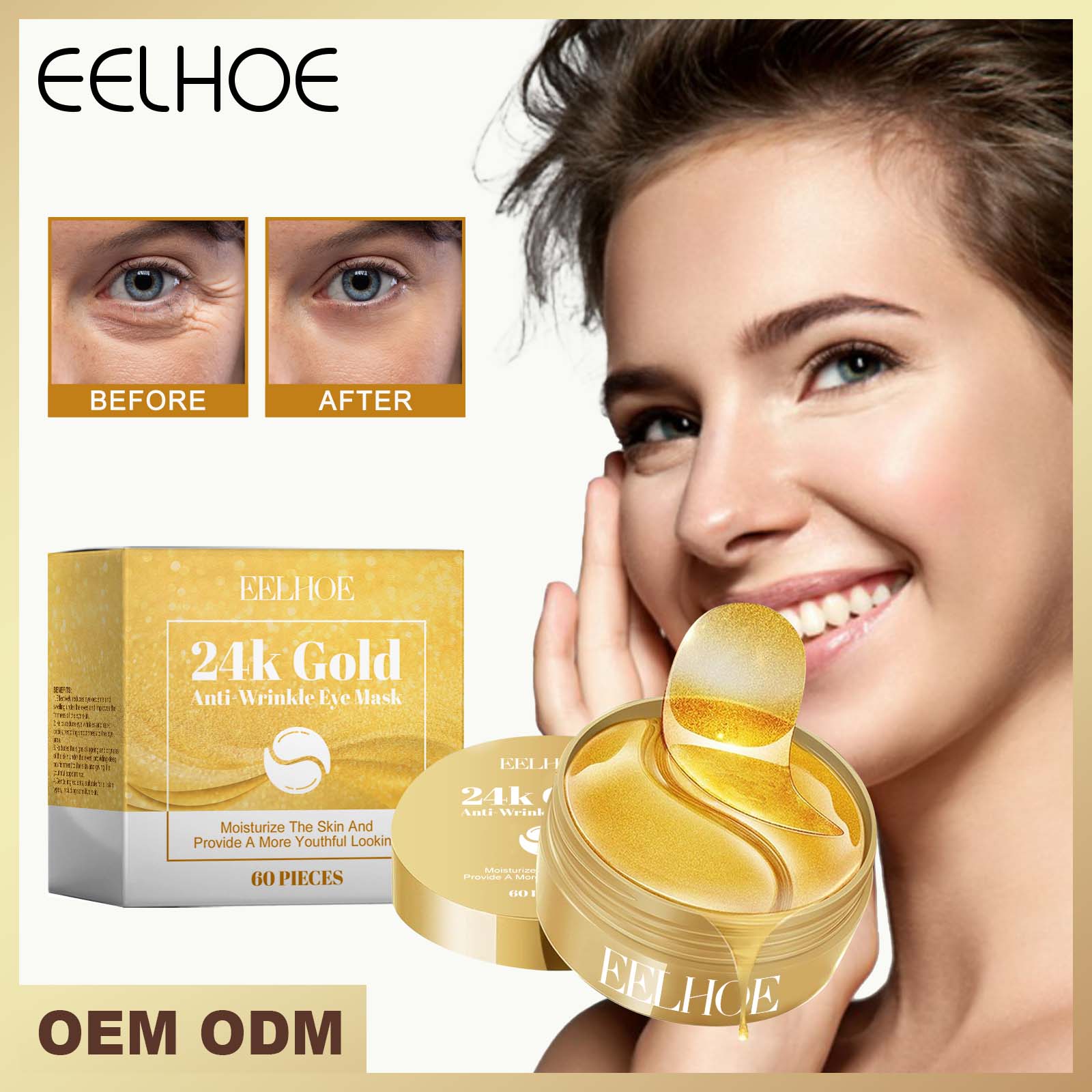Masque à yeux dorés 24K 60pcs 1 boîte