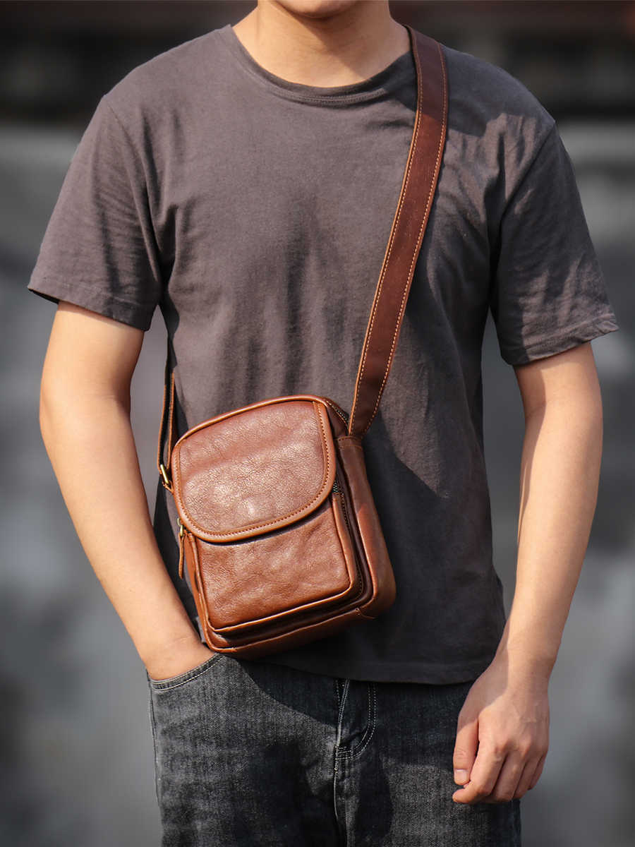 Sac de corps en cuir véritable casual pour hommes