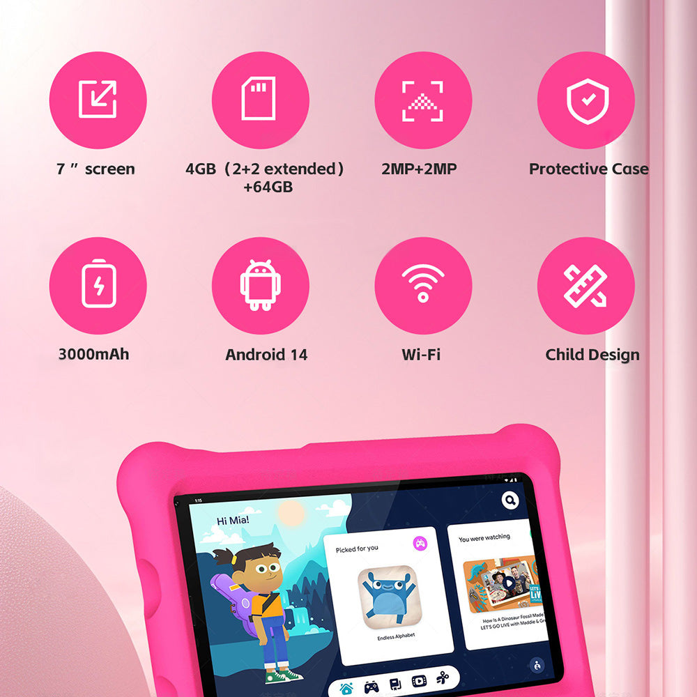 G-tab T7Pro Kids Tablet 7 inch 1024*600 IPS Screen Android 14 1.5GHz CPU 4GB
