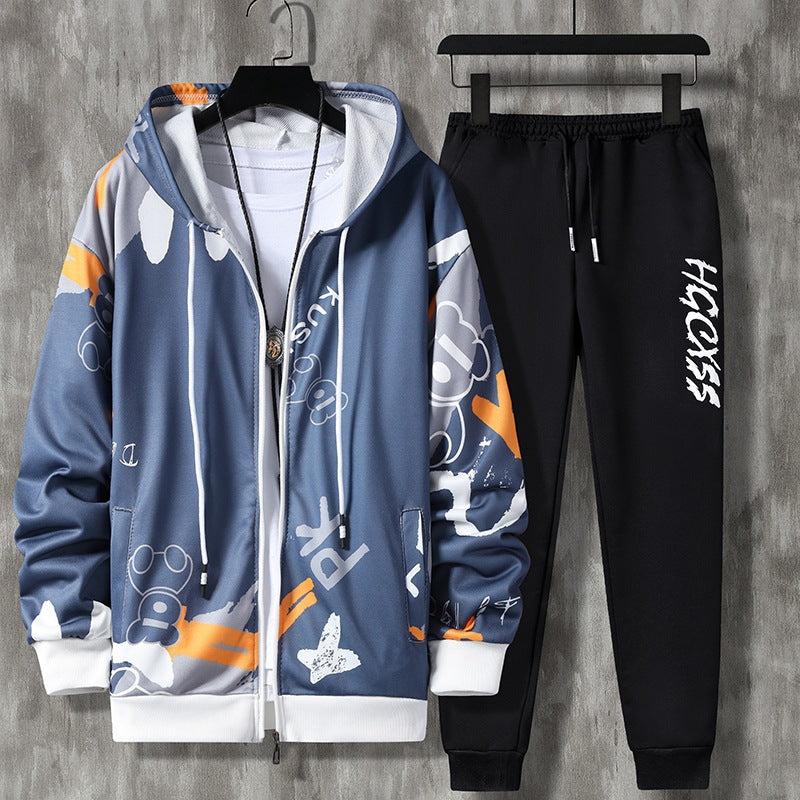 Men's Spring and Autumn Long Sleeve Zipper Imprimé costume occasionnel