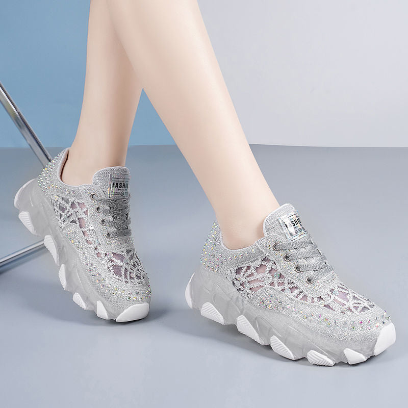 Mesh des femmes Surface Hollowed Hauteur Augmenter Semelle Respirante Sneakers