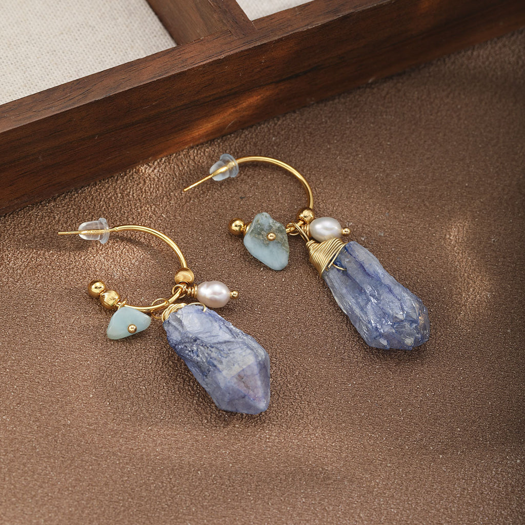 Femmes Boucles d'oreilles naturelles kyanite perle