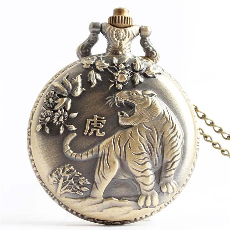 Montre de poche rétro de bronze Vintage Zodiac Quartz