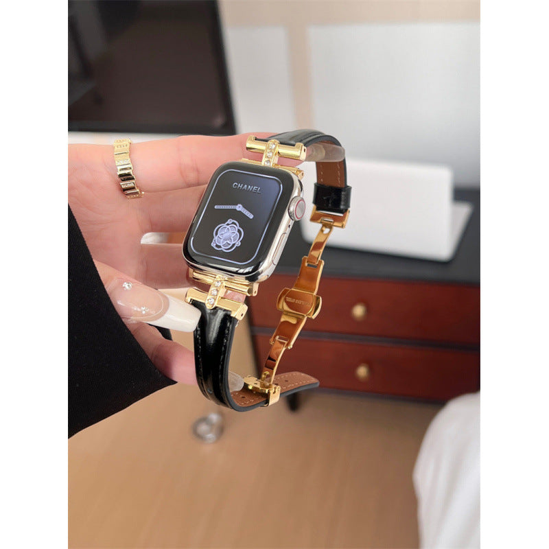 Bracelet de montre en cuir embelli par le diamant